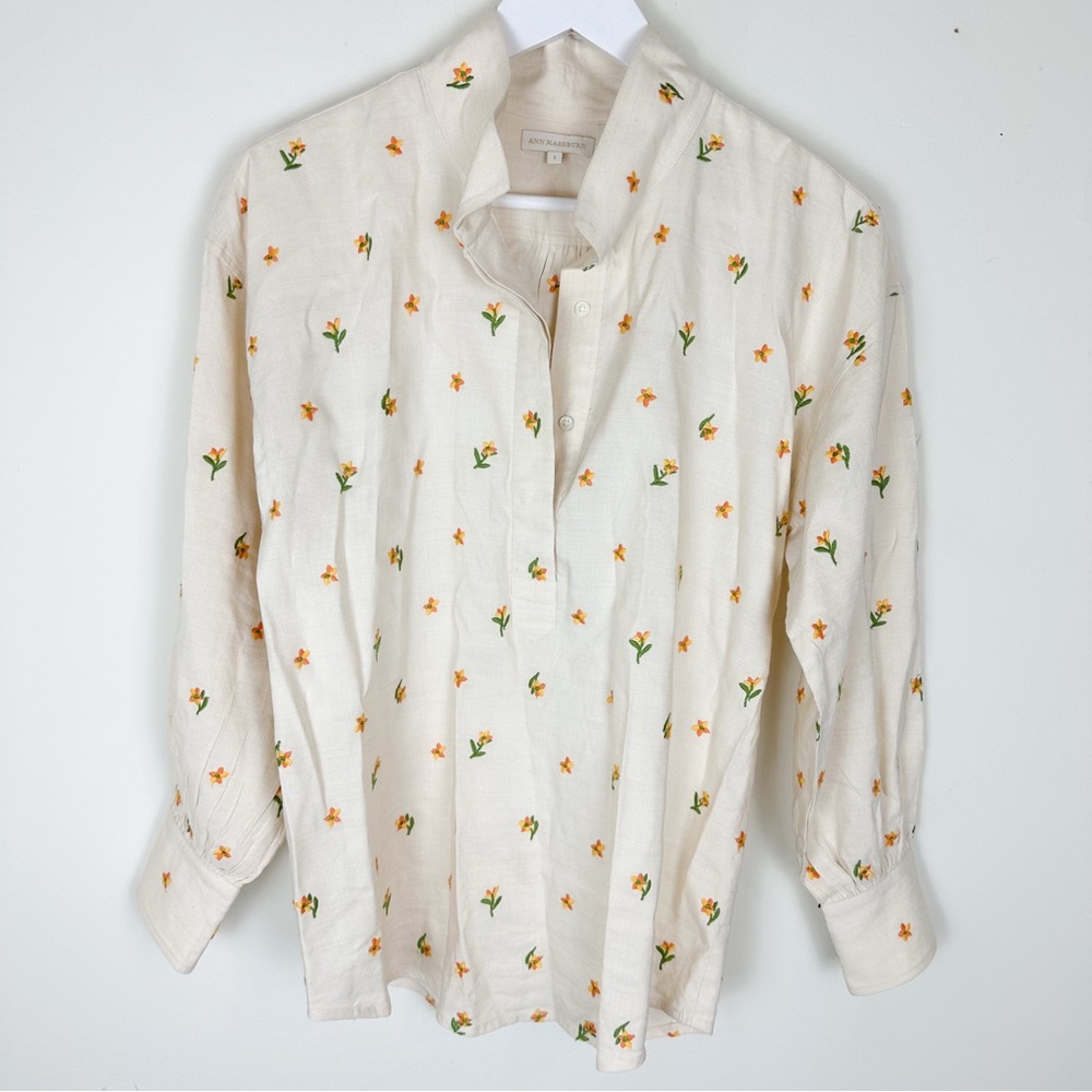 Ann Mashburn Popover Shirt Floral Embroidered